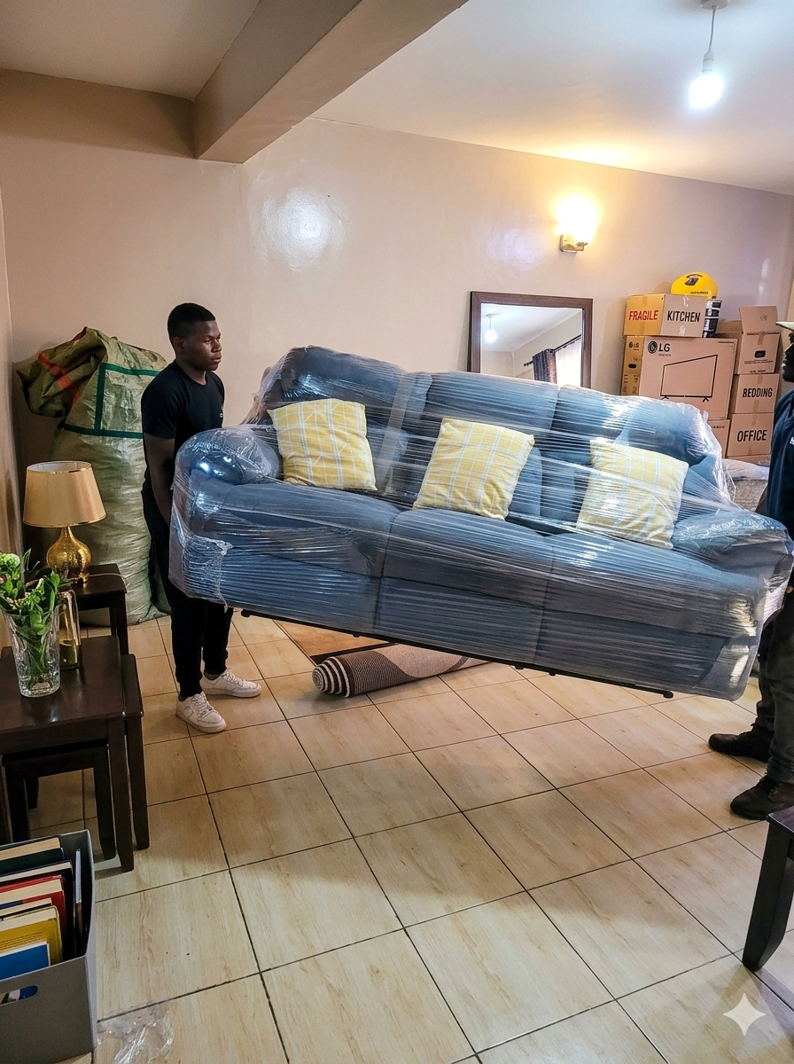 Movers professionally wrapping and packing household items with bubble wrap and quality packing materials